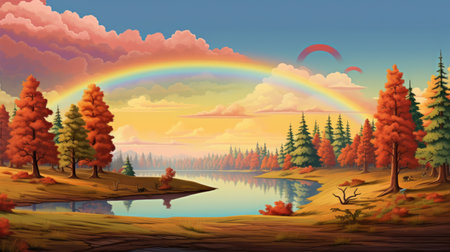 A breathtaking view of a stunning landscape in vibrant rainbow colors. This image showcases the beauty and wonder of the natural world, leaving viewers in awe of its majesty.の素材