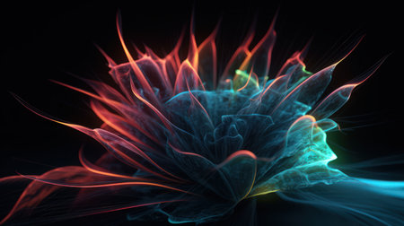 Creative colorful design of an anemone. Anemone is a beautiful flower with delicate petals in shades of pink, purple and blue surrounding a central yellow-tipped stamen.の素材