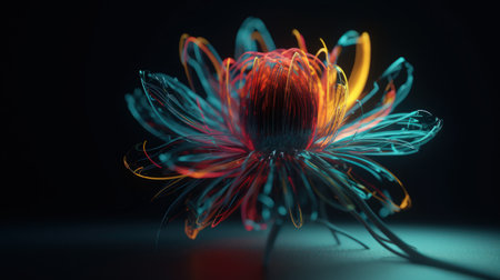 Creative Colorful Design of a Sunflower. A sunflower is a large and bright yellow flower with a central brown disc, which is composed of many smaller flowers.の素材