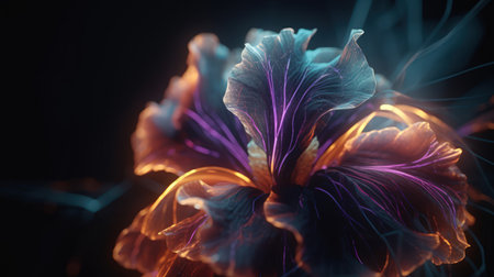 Creative Colorful Design of an Iris Flower. The Iris flower is a beautiful, vibrant flower with long, thin petals that come in a wide variety of colors.の素材