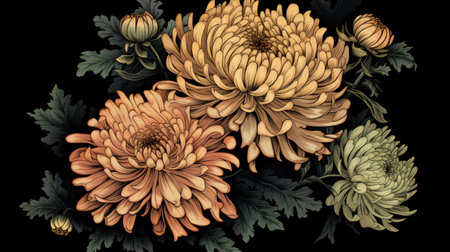 A beautiful hand-drawn ornamental flower design on a black background. The intricate details and delicate lines of the drawing create a stunning visual effect that is both elegant and modern.の素材