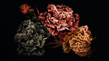 A beautiful hand-drawn ornamental flower design on a black background. The intricate details and delicate lines of the drawing create a stunning visual effect that is both elegant and modern.の素材