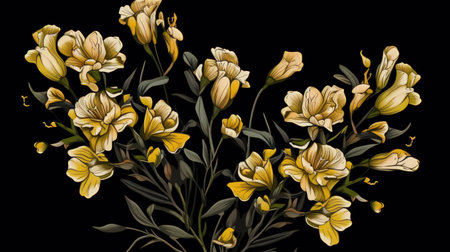 A beautiful hand-drawn ornamental flower design on a black background. The intricate details and delicate lines of the drawing create a stunning visual effect that is both elegant and modern.の素材