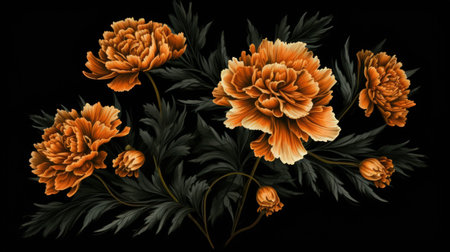 A beautiful hand-drawn ornamental flower design on a black background. The intricate details and delicate lines of the drawing create a stunning visual effect that is both elegant and modern.の素材