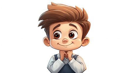 A hand-drawn cartoon of a boy in the style of a comic book character. His outfit is bold and colourful, and his expression is determined. This image is perfect for inspiring creativity and imagination.の素材