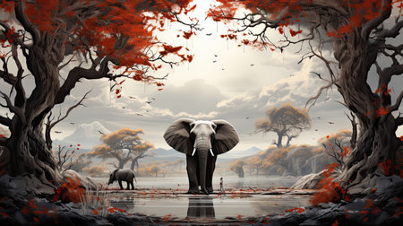 This stunning digital image features a breathtaking gray scale mandala of an elephant, surrounded by a circle on a white background. Inspired by artgerm, the dark painting style gives it a motion blur panorama effect. The graffiti-inspired animals and translucent immersion make this image one of a kind. The master of the spray paint has outdone himself with this mandala themed work of art.の素材