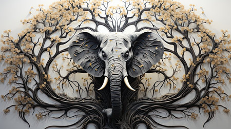 This stunning digital image features a breathtaking gray scale mandala of an elephant, surrounded by a circle on a white background. Inspired by artgerm, the dark painting style gives it a motion blur panorama effect. The graffiti-inspired animals and translucent immersion make this image one of a kind. The master of the spray paint has outdone himself with this mandala themed work of art.の素材
