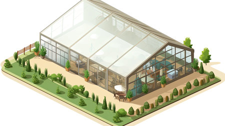 A serene and peaceful haven nestled in the midst of detailed isometric landscape that exudes tranquility and warmth. The natural lighting casts a warm glow over the landscape, painting the scenery in a beautiful golden hue. A perfect representation of nature's beauty and tranquility.の素材