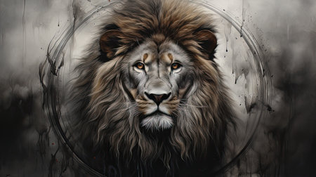 A beautiful and intricate mandala of a lion's head, featuring a swirling spiral. This black and white image is perfect for those who appreciate naturalist art and the intricate details of mandalas.の素材