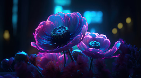 Let the vibrant neon colors of this flower artwork spark your imagination and fill your dreams with brightness. The semi-transparent glass effect adds an extra layer of depth and intrigue.の素材