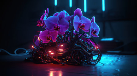 Let the vibrant neon colors of this flower artwork spark your imagination and fill your dreams with brightness. The semi-transparent glass effect adds an extra layer of depth and intrigue.の素材
