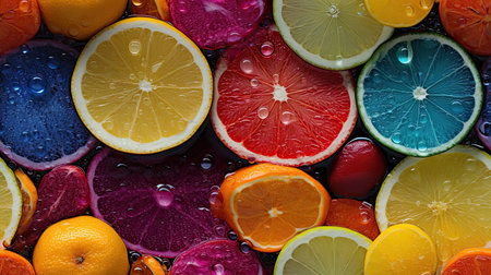 This digital image features an exquisite fruit pattern that showcases the beauty of fruits and fruit slices.の素材