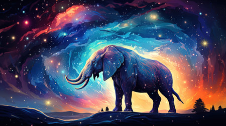 mbrace the celestial wonders as you witness the awe-inspiring beauty of a majestic creature formed by the very stars that light up the night sky. Let this cosmic artwork ignite your imagination and remind you of the limitless possibilities that exist in the universeの素材