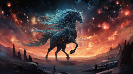 mbrace the celestial wonders as you witness the awe-inspiring beauty of a majestic creature formed by the very stars that light up the night sky. Let this cosmic artwork ignite your imagination and remind you of the limitless possibilities that exist in the universeの素材