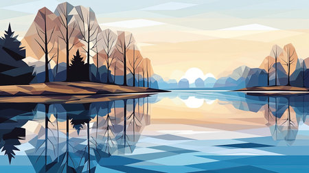 Discover the beauty of nature in a modern and artistic way with this stunning geometric landscape. The half low poly design adds a unique twist to the natural scenery, creating a mesmerizing blend of modern and organic. Perfect for anyone who loves bold, contemporary design and the great outdoors.の素材