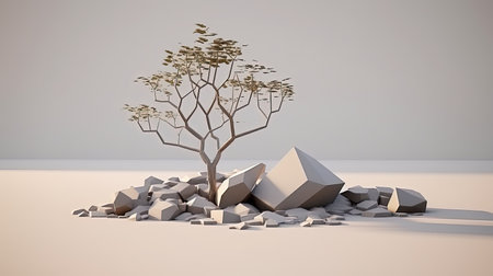 Discover the beauty of nature in a modern and artistic way with this stunning geometric landscape. The half low poly design adds a unique twist to the natural scenery, creating a mesmerizing blend of modern and organic. Perfect for anyone who loves bold, contemporary design and the great outdoors.の素材