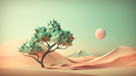 Discover the beauty of nature in a modern and artistic way with this stunning geometric landscape. The half low poly design adds a unique twist to the natural scenery, creating a mesmerizing blend of modern and organic. Perfect for anyone who loves bold, contemporary design and the great outdoors.の素材