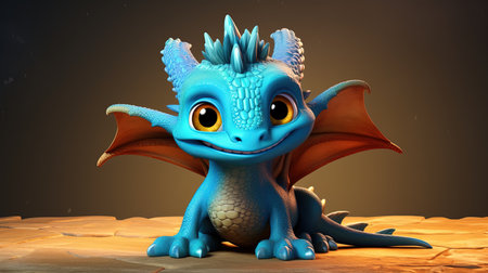 This digital image depicts a cute dragon in the style of realistic figurative paintings and street art. The dragon is portrayed with light red and green shades, giving it a vibrant and lively appearance.の素材