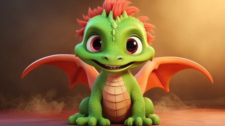 This digital image depicts a cute dragon in the style of realistic figurative paintings and street art. The dragon is portrayed with light red and green shades, giving it a vibrant and lively appearance.の素材