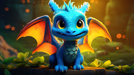 This digital image depicts a cute dragon in the style of realistic figurative paintings and street art. The dragon is portrayed with light red and green shades, giving it a vibrant and lively appearance.の素材