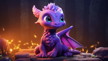This digital image depicts a cute dragon in the style of realistic figurative paintings and street art. The dragon is portrayed with light red and green shades, giving it a vibrant and lively appearance.の素材