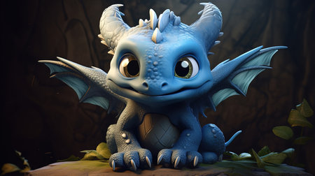 This digital image depicts a cute dragon in the style of realistic figurative paintings and street art. The dragon is portrayed with light red and green shades, giving it a vibrant and lively appearance.の素材