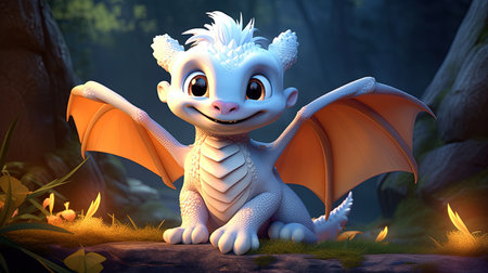 This digital image depicts a cute dragon in the style of realistic figurative paintings and street art. The dragon is portrayed with light red and green shades, giving it a vibrant and lively appearance.の素材