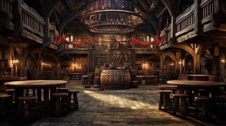 Celebrate the lively atmosphere of a beer barrel brewery nestled in the heart of Ireland. Immerse yourself in the playful and festive ambiance, with high-angle views and rustic tavern scenes. Experience the unique blend of cottagepunk and salvagepunk vibes in this unforgettable experience.の素材