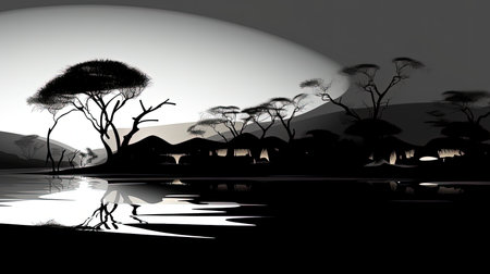 A monochromatic image of African villages, showing the beauty of African architecture and lifestyle. The image captures the essence of the African culture and heritage, with a special focus on the simplicity and elegance of the village life.の素材