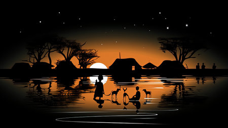 A monochromatic image of African villages, showing the beauty of African architecture and lifestyle. The image captures the essence of the African culture and heritage, with a special focus on the simplicity and elegance of the village life.の素材