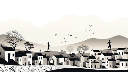 A monochromatic image of African villages, showing the beauty of African architecture and lifestyle. The image captures the essence of the African culture and heritage, with a special focus on the simplicity and elegance of the village life.の素材