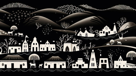 A monochromatic image of African villages, showing the beauty of African architecture and lifestyle. The image captures the essence of the African culture and heritage, with a special focus on the simplicity and elegance of the village life.の素材