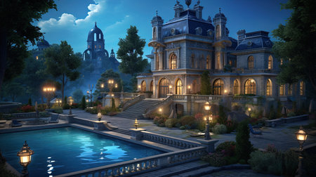Escape to a world of enchantment and tranquility in this luminous and dreamlike stone house. Immerse yourself in the beauty of the terraced cityscapes while enjoying the warmth of the fireplace and the refreshing pool. A truly spectacular backdrop for your dreams to unfold.の素材