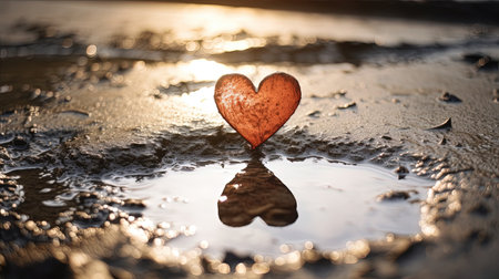 In the stillness of a small puddle, love finds its reflection, reminding us of the beauty that exists within our connections.の素材