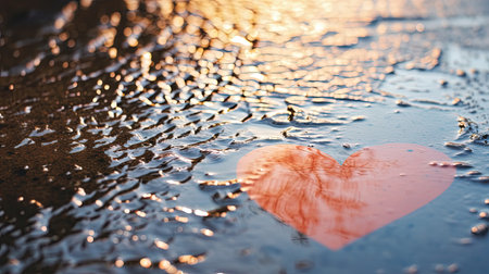 In the stillness of a small puddle, love finds its reflection, reminding us of the beauty that exists within our connections.の素材