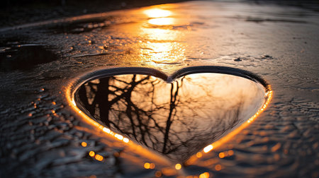 In the stillness of a small puddle, love finds its reflection, reminding us of the beauty that exists within our connections.の素材