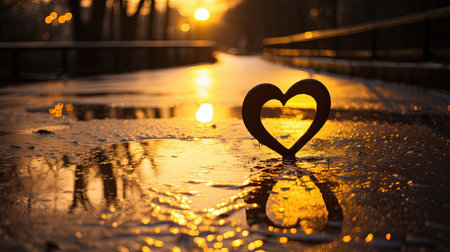 In the stillness of a small puddle, love finds its reflection, reminding us of the beauty that exists within our connections.の素材