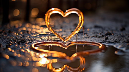 In the stillness of a small puddle, love finds its reflection, reminding us of the beauty that exists within our connections.の素材