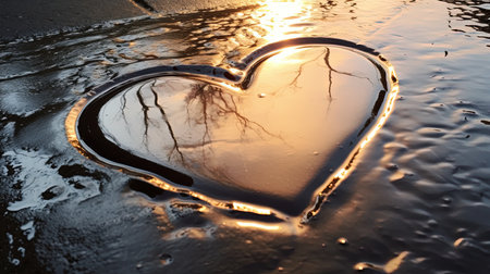 In the stillness of a small puddle, love finds its reflection, reminding us of the beauty that exists within our connections.の素材