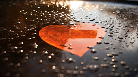 In the stillness of a small puddle, love finds its reflection, reminding us of the beauty that exists within our connections.の素材