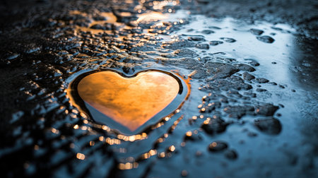 In the stillness of a small puddle, love finds its reflection, reminding us of the beauty that exists within our connections.の素材