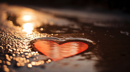 In the stillness of a small puddle, love finds its reflection, reminding us of the beauty that exists within our connections.の素材