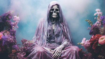 Experience the vibrant energy of a bustling city during a colorful fiesta de muerte. Explore the streets adorned with vibrant masks and decorations, immerse yourself in the festive atmosphere.の素材