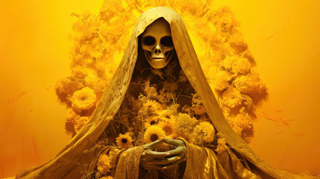 Experience the vibrant energy of a bustling city during a colorful fiesta de muerte. Explore the streets adorned with vibrant masks and decorations, immerse yourself in the festive atmosphere.の素材