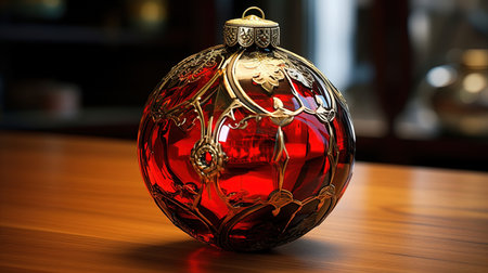 A beautifully painted Christmas tree ornament with a bokeh background, adorned with classic baubles and tinsel. The candlelit ambiance adds a touch of mystic and cinematic charm. Get into the holiday spirit with this timeless decoration.の素材