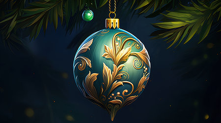 A beautifully painted Christmas tree ornament with a bokeh background, adorned with classic baubles and tinsel. The candlelit ambiance adds a touch of mystic and cinematic charm. Get into the holiday spirit with this timeless decoration.の素材