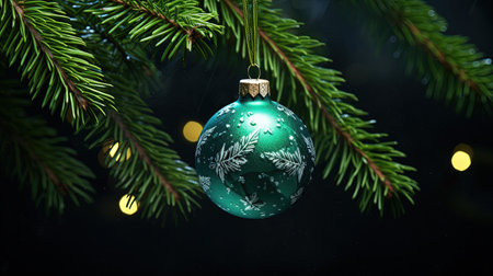 A beautifully painted Christmas tree ornament with a bokeh background, adorned with classic baubles and tinsel. The candlelit ambiance adds a touch of mystic and cinematic charm. Get into the holiday spirit with this timeless decoration.の素材