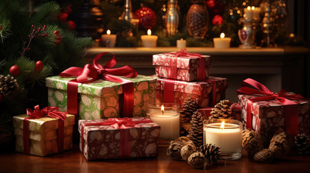 Experience the joy of the holiday season with this beautifully packaged set of Christmas gifts. The vivid Christmas colors and contemplative holiday mood will transport you to a world of festive delight.の素材