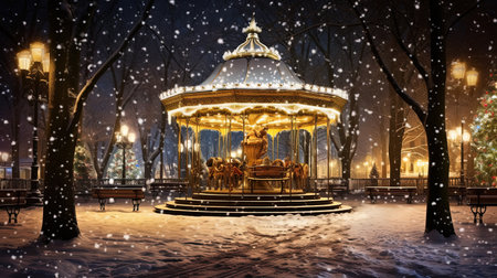 Step into a timeless winter wonderland as London's streets come alive with the charm of the 1850s Christmas season. Adorned with intricate gold, red, and green decorations, shimmering candles, and delicate ornaments, the snow-blanketed streets create a magical and cinematic scene.の素材
