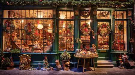 Step into a timeless winter wonderland as London's streets come alive with the charm of the 1850s Christmas season. Adorned with intricate gold, red, and green decorations, shimmering candles, and delicate ornaments, the snow-blanketed streets create a magical and cinematic scene.の素材